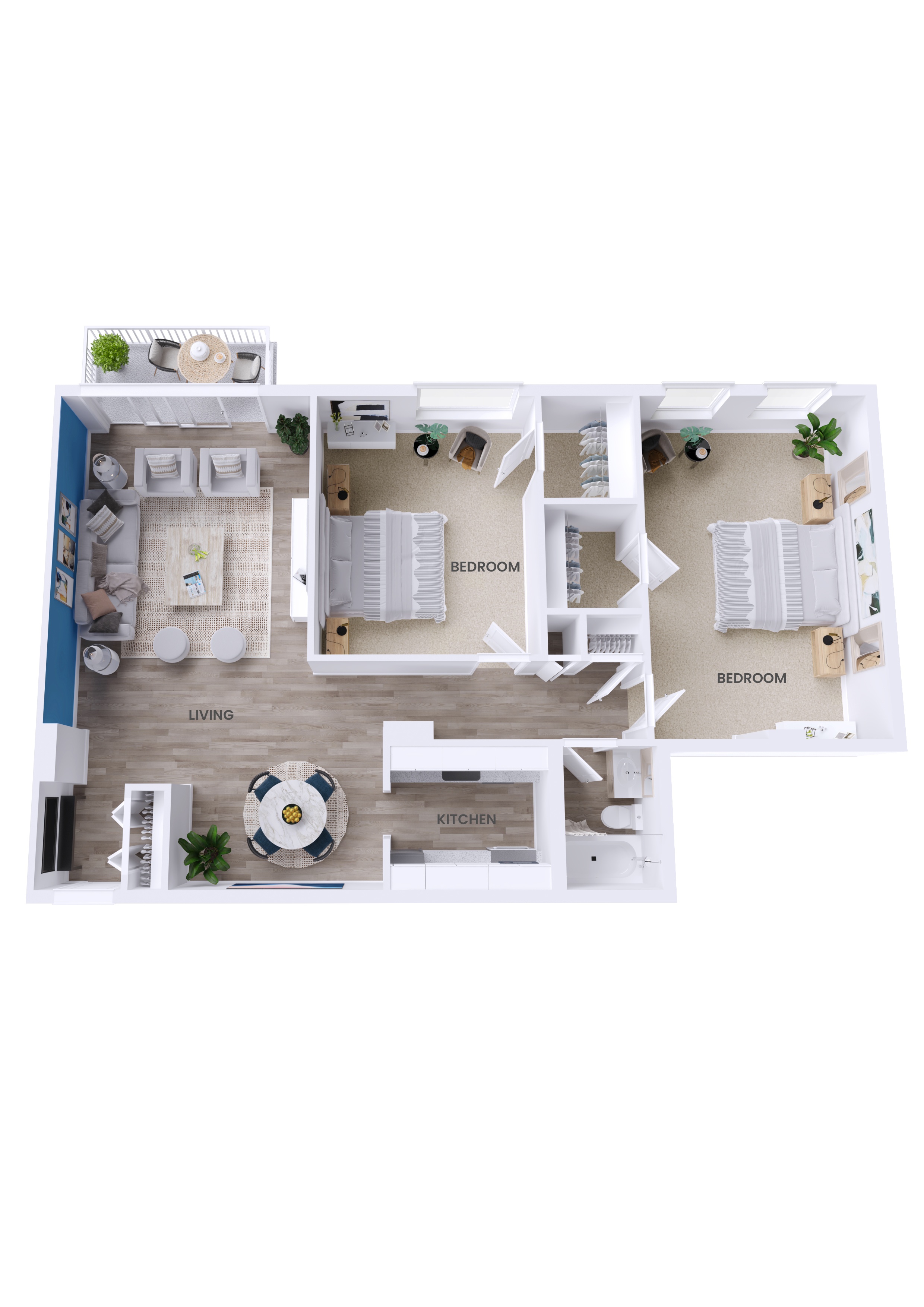 Floor plan for 2 beds, 1 bath, 1080 sqft